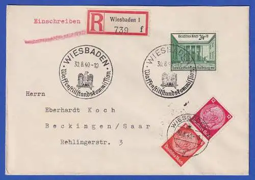 Dt. Reich 1940/41 Zusammendruck Mi.-Nr. S199; 743 als MiF a. R-Brief O WIESBADEN