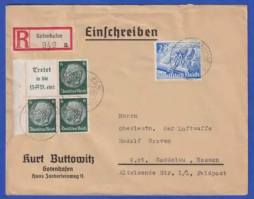 Dt. Reich 1940/41 Zusammendruck Mi.-Nr. W84; 742 als MiF a. R-Brief O GOTENHAFEN