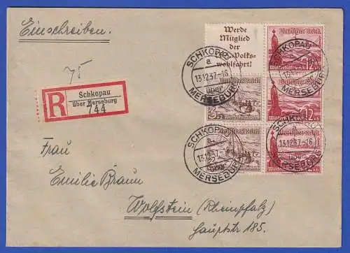 Dt. Reich 1937 Zusammendrucke Mi-Nr. S244 / W127 als MiF auf R-Brief O SCHKOPAU