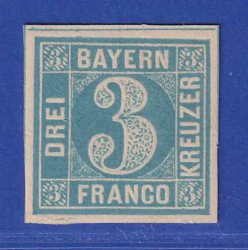 Bayern 3 Kreuzer blau  Mi.-Nr. 2 II Platte 5  ungebraucht *