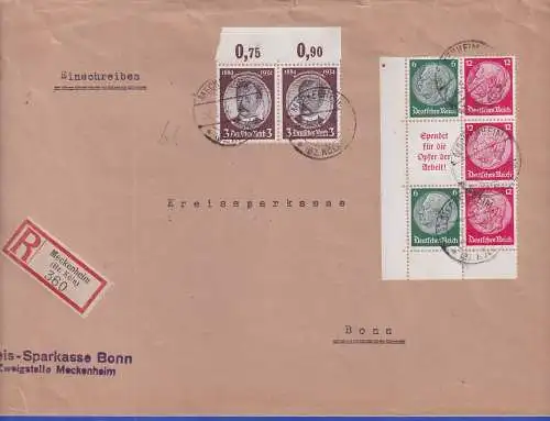 Dt. Reich 1934 ZSD Mi.-Nr. S 126; 540 OR-Paar als MiF auf R-Brief O MECKENHEIM