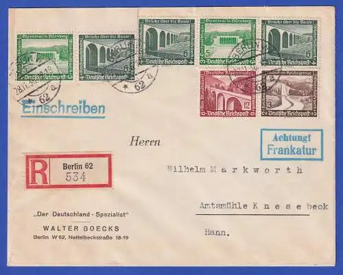 Dt. Reich Moderne Bauten Zusammendrucke auf R-Brief O BERLIN 1936