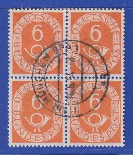 Bund 1951 Posthorn 6 Pfg. Mi.-Nr. 126 Viererblock zentrisch gestempelt MÜNCHEN