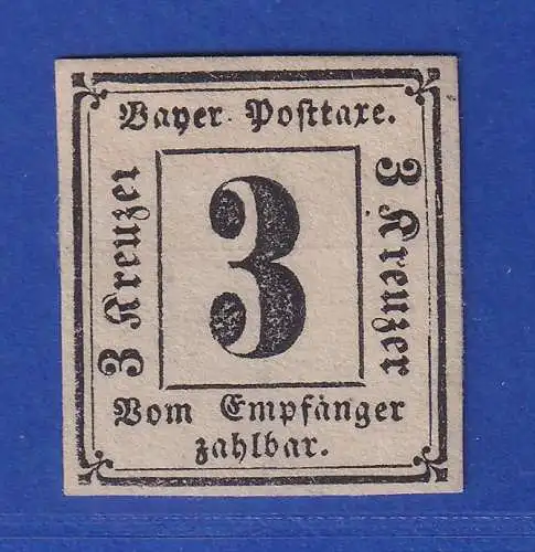 Bayern 1862 Portomarke Ziffer 3 Kreuzer  Mi.-Nr. 1 ungebraucht *