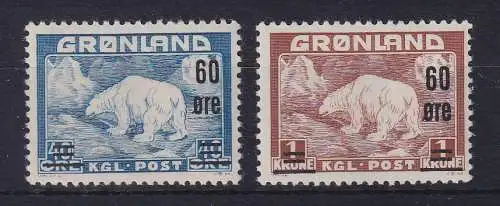 Dänemark Grönland 1956 Eisbär Aufdruck 60 Øre Mi.-Nr. 37-38 postfrisch **
