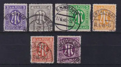 Bizone 1945 AM-Post Englischer Druck  Mi.-Nr. 10-15 Satz kpl. gestempelt