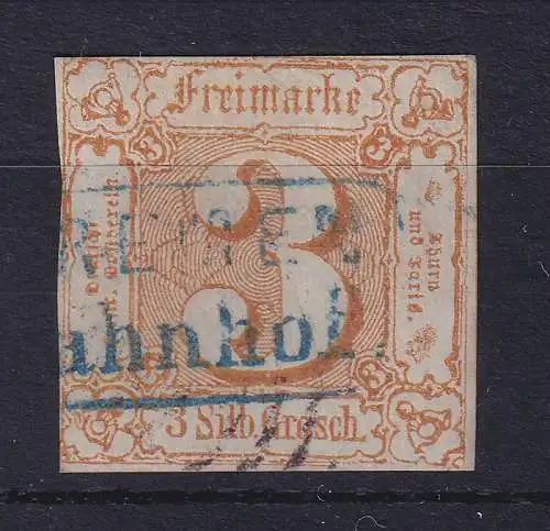 Thurn und Taxis 3 Sgr. Mi.-Nr. 31 mit seltenem blauem Kasten-O BREMEN Bahnhof