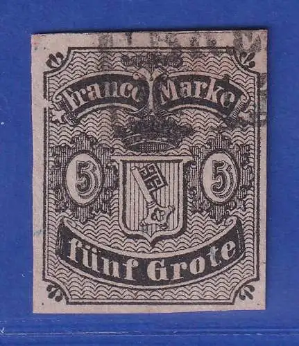 Bremen 1856 Wappen 5 Grote Mi.-Nr. 2 Type I Plattenfehler PF II O KB NEUMANN BPP