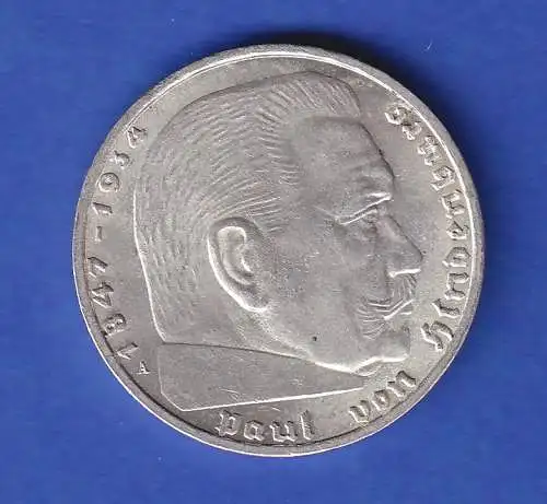 Dt. Reich Silbermünze 2-Reichsmark Hindenburg mit HK 1939 A vz