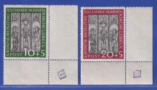 Bundesrepublik 1951 Marienkirche Mi-Nr. 139-40 Ecken mit Bogenkontrollnummer 