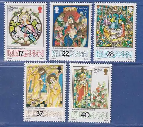 Isle of Man 1992 Weihnachten Glasfenster Mi.-Nr. 523-27 Satz kpl. **/MNH