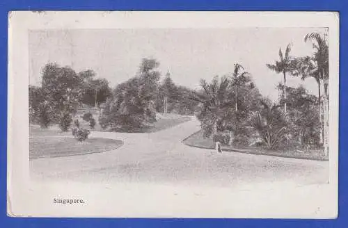 Alte AK Singapur Parkanlage gelaufen nach Erfurt 1910