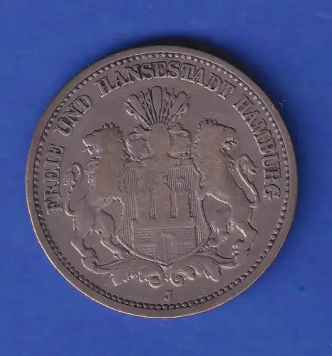 Hamburg Stadtwappen Silbermünze 2 Mark J 1876