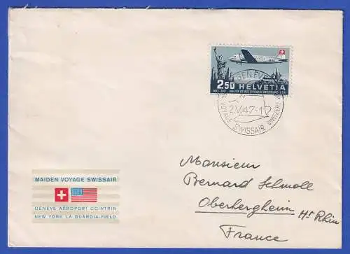 Schweiz Swissair Mi.-Nr. 479 als EF auf FDC O GENÈVE gel. via Washington D.C.