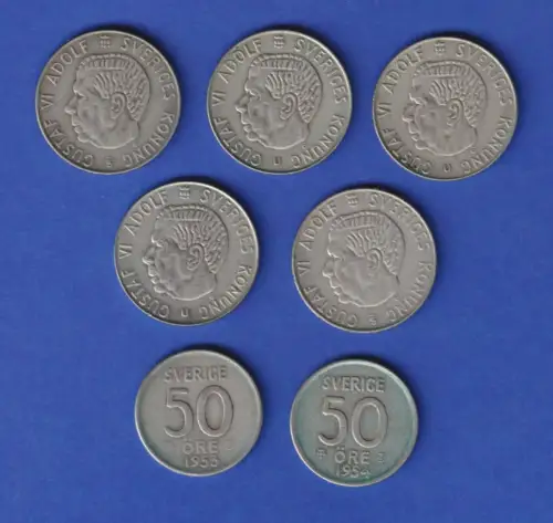 Schweden Lot 7 Silber-Umlaufmünzen 