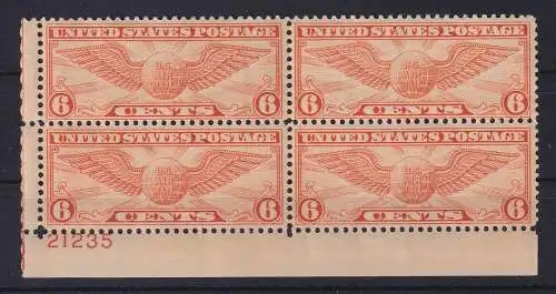 USA 1937 Flupostmarke Pilotenabzeichen Mi.-Nr. 322A Unterrandviererblock **