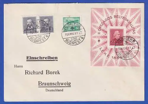 Ungarn 1934 Philat. Ausstellung/Liszt Mi.-Nr. Block 1 u.a. a. R-Brief O BUDAPEST