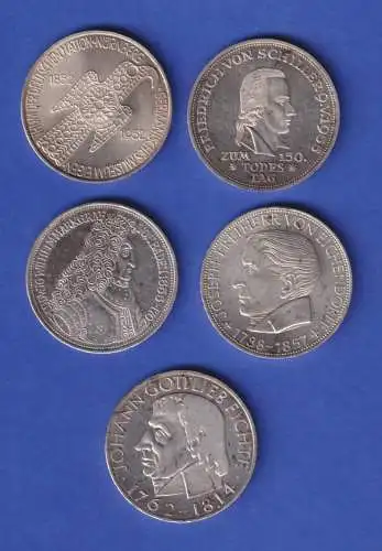 Die ersten 5 wertvollen 5DM Silber-Gedenkmünzen 1952-64 komplett !