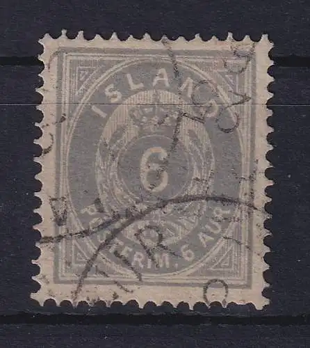 Island 1876 Ziffer mit Krone 6 Aurar  Mi.-Nr. 7A  gestempelt