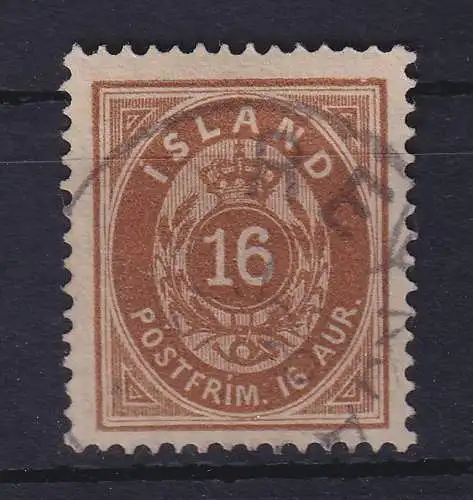 Island 1876 Ziffer mit Krone 16 Aurar Mi.-Nr. 9A gestempelt