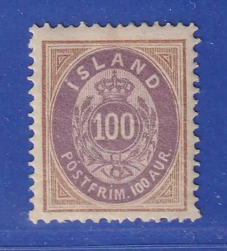 Island 1892 Ziffer mit Krone 100 Aurar Mi.-Nr. 17 A ungebraucht *