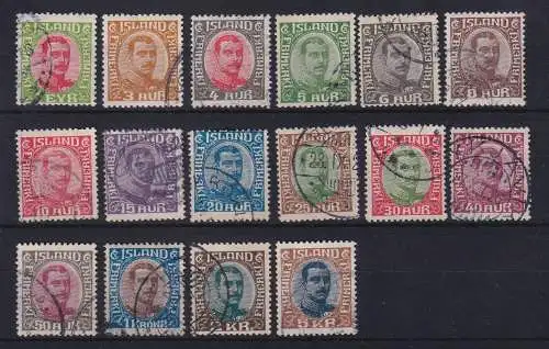 Island 1920 König Christian X. Mi.-Nr. 83-98 Satz kpl. gestempelt