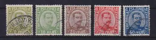 Island 1922 König Christian X. Mi.-Nr. 99-103 Satz kpl. gestempelt