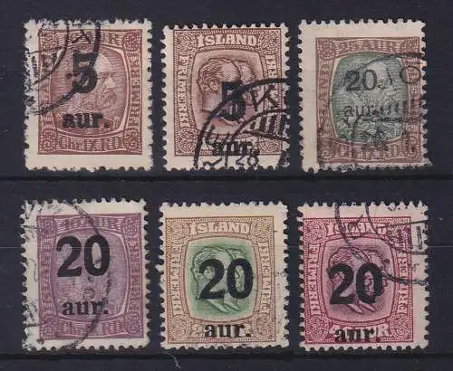 Island 1921/22 Neuer Wertaufdruck  Mi.-Nr. 104-109  gestempelt