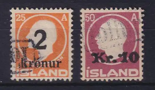 Island 1925/26 Neuer Wertaufdruck Mi.-Nr. 119-120 mit TOLLUR-O