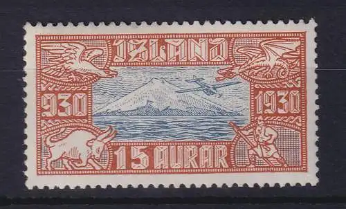 Island 1930 Flugpostmarke Vulkan 15 Aurar Mi.-Nr. 142 postfrisch **