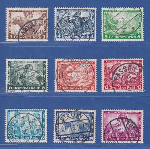 Deutsches Reich 1933 Wagner-Satz Mi.-Nr. 499-507 A-Zähnung sauber gest. 