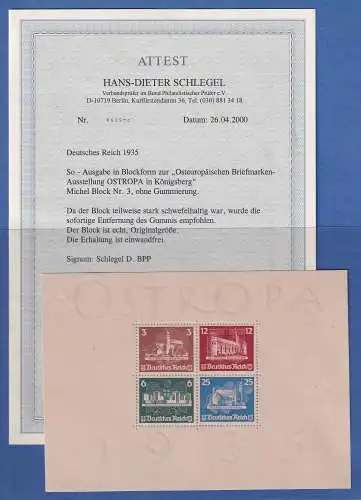Deutsches Reich 1935 OSTROPA-Block 3 ungebraucht, einwandfrei mit Attest BPP