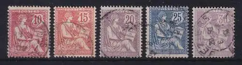 Frankreich 1902 Allegorie der Menschenrechte Mi.-Nr. 102-106 gestempelt