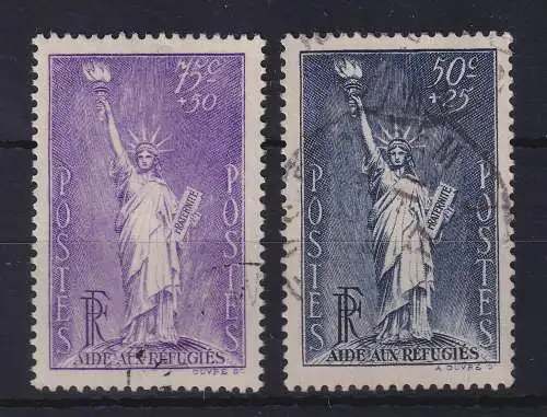 Frankreich 1936/37 Flüchtlingshilfe Mi.-Nr. 312 und 357 gestempelt