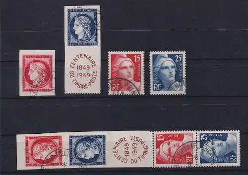 Frankreich 1949 Briefmarkenjubiläum Mi.-Nr.840-843 Einzelmarken / 5er-Streifen O