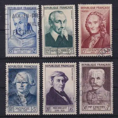 Frankreich 1953 Berühmte Persönlichkeiten Mi.-Nr. 965-970 gestempelt