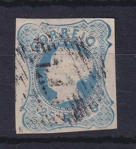 Portugal 1853 Königin Maria II. 25 Reis  Mi.-Nr. 2b  mit Rost-Nr.-O