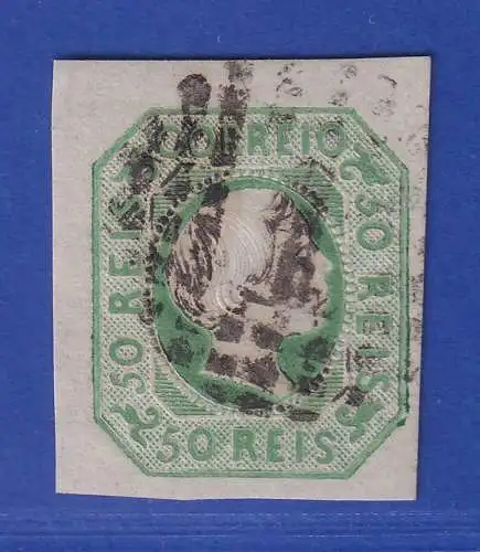Portugal 1855 König Pedro V. 50 Reis  Mi.-Nr. 7a  mit Punktrost-O