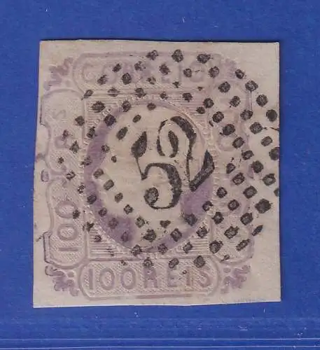 Portugal 1855 König Pedro V. 100 Reis Mi.-Nr. 8 mit Punktrost-Nr.-O 52