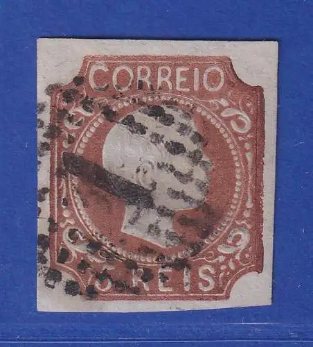 Portugal 1856 König Pedro V. 5 Reis Mi.-Nr. 9a mit Punktrost-Nr.-O 1