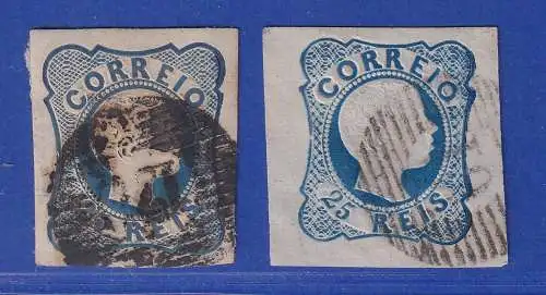 Portugal 1856 König Pedro V. 25 Reis Mi.-Nr.10 I und II, je mit Rost-Nr.-O