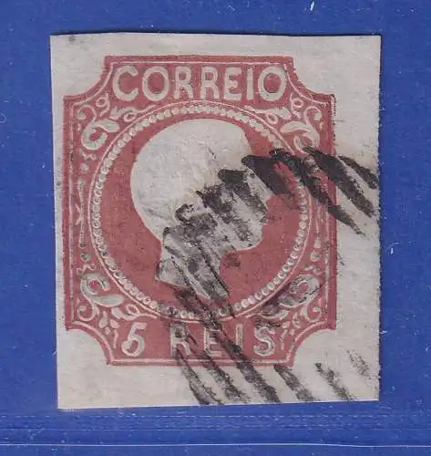 Portugal 1856 König Pedro V. 5 Reis Mi.-Nr. 9a mit Rost-Nr.-O