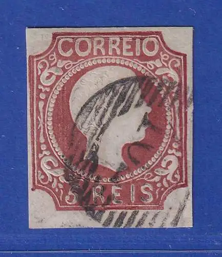Portugal 1856 König Pedro V. 5 Reis Mi.-Nr. 9a mit Rost-Nr.-O 102