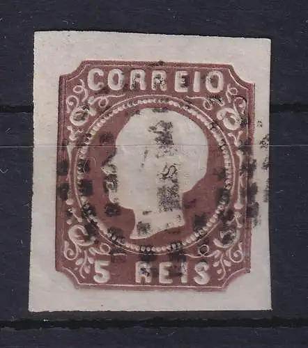 Portugal 1862 König Luis I. 5 Reis Mi.-Nr. 12 I mit Punktrost-Nr.-O 1