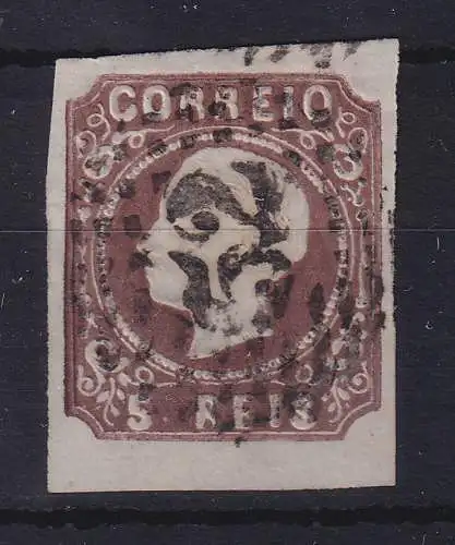 Portugal 1862 König Luis I. 5 Reis Mi.-Nr. 12 I mit Punktrost-Nr.-O 52