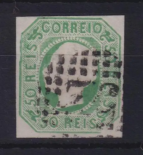 Portugal 1862 König Luis I. 50 Reis  Mi.-Nr. 15  mit Punktrost-Nr.-O