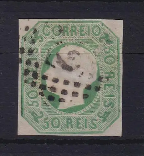 Portugal 1862 König Luis I. 50 Reis  Mi.-Nr. 15  mit Punktrost-Nr.-O 2