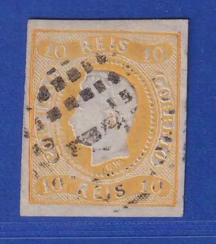 Portugal 1866 König Luis I. 10 Reis Mi.-Nr. 18 mit Punktrost.-Nr.-O