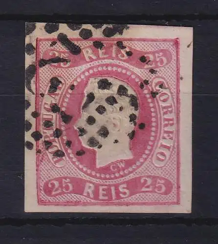 Portugal 1867 König Luis I. 25 Reis Mi.-Nr. 20 mit Punktrost-Nr.-O 