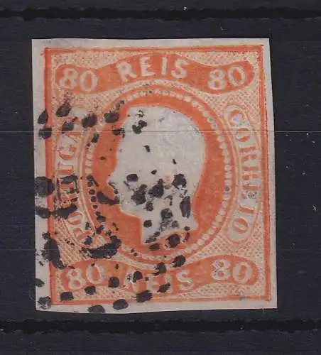 Portugal 1866 König Luis I. 80 Reis Mi.-Nr. 22 mit Punktrost-Nr.-O 52